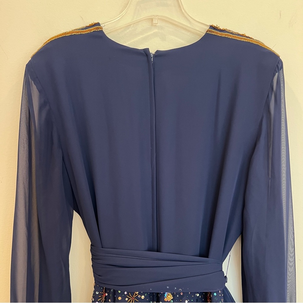 Vintage Jack Bryan Evening Gown Dress Large Blue Beaded Chiffon Celestial Gala - Picture 10 of 15